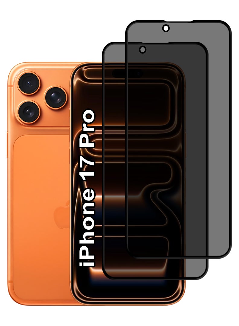 Case Up حماية شاشة خصوصية 2-Pack لجهاز آيفون 17 برو، صلابة 9H، 28° تحجب الرؤية، زجاج مقسى مضاد للتجسس [حماية خصوصية 100%] يدعم التعرف على الوجه، متوافق مع الجرابات، مقاوم للخدوش وسهل التركيب - Image 1